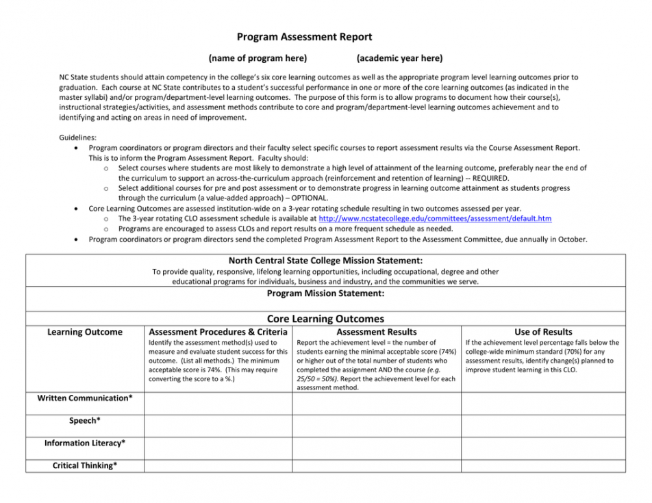 free program assessment report template business assessment report template doc