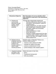 editable course assessment report foundations of massage therapy ha100 massage therapy progress report template example