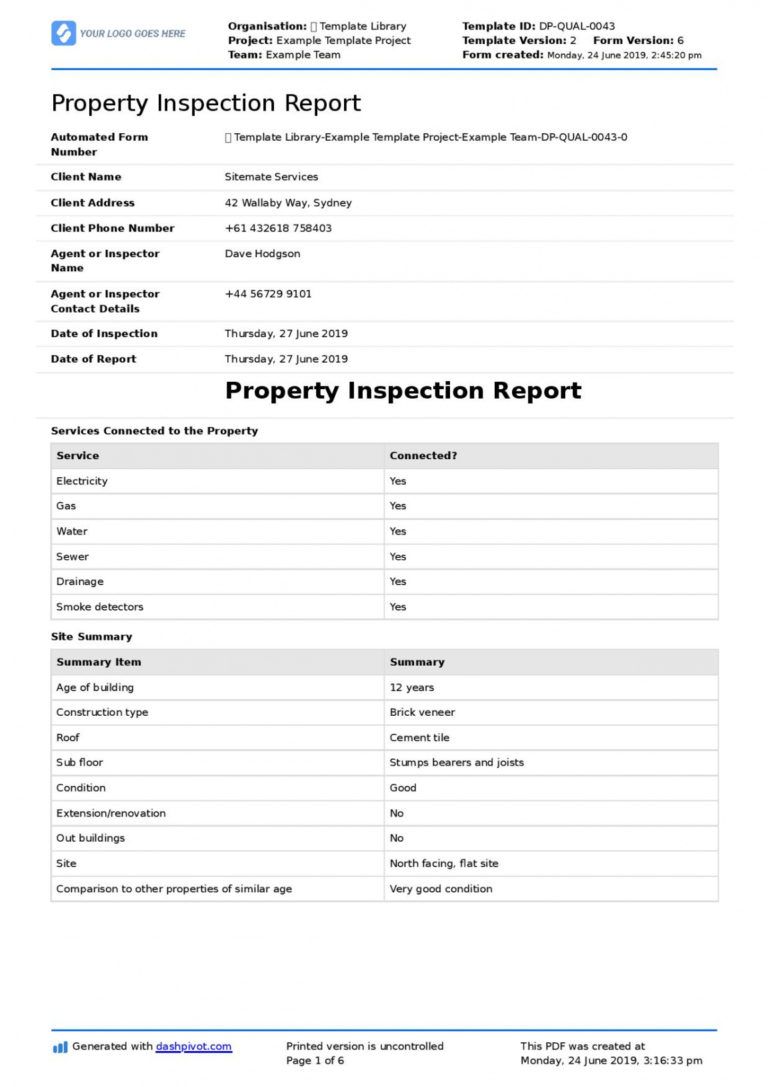 Construction Status Report Template