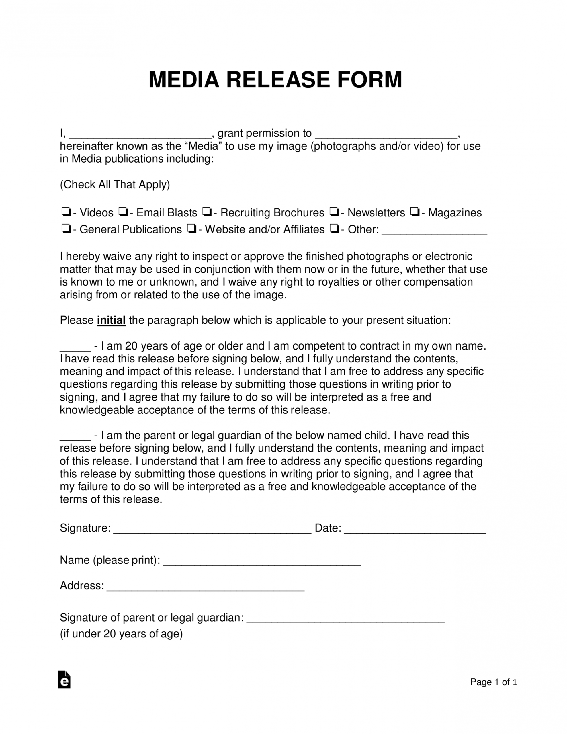 Media Consent Form Template 3294