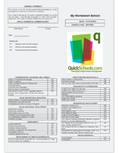 free skillsbased report cards for montessori schools  school summer school report card template doc