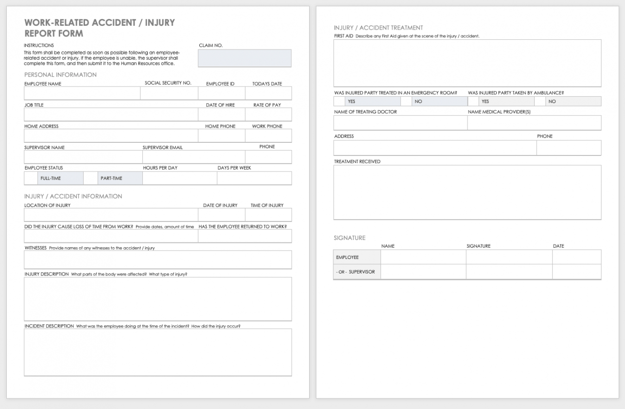 sample free workplace accident report templates  smartsheet workplace accident report form template excel