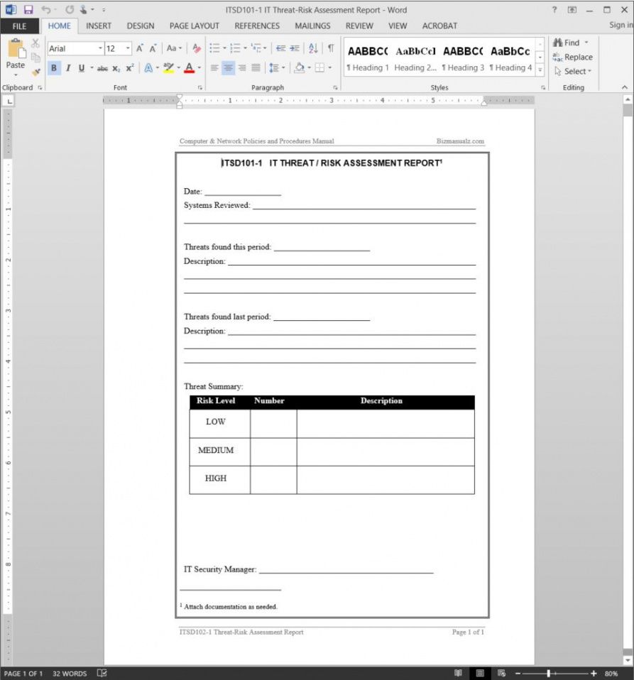 sample it threatrisk assessment report template  itsd1011 it assessment report template