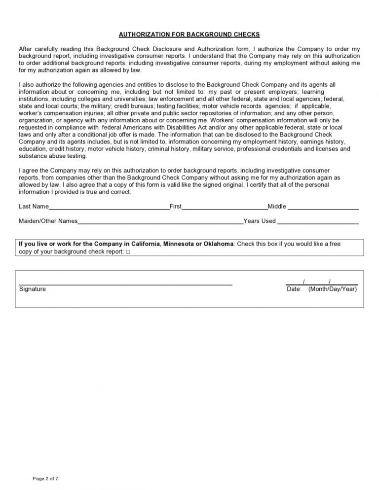 47 Free Background Check Authorization Forms Templatelab Background Check Report Template Pdf 5559
