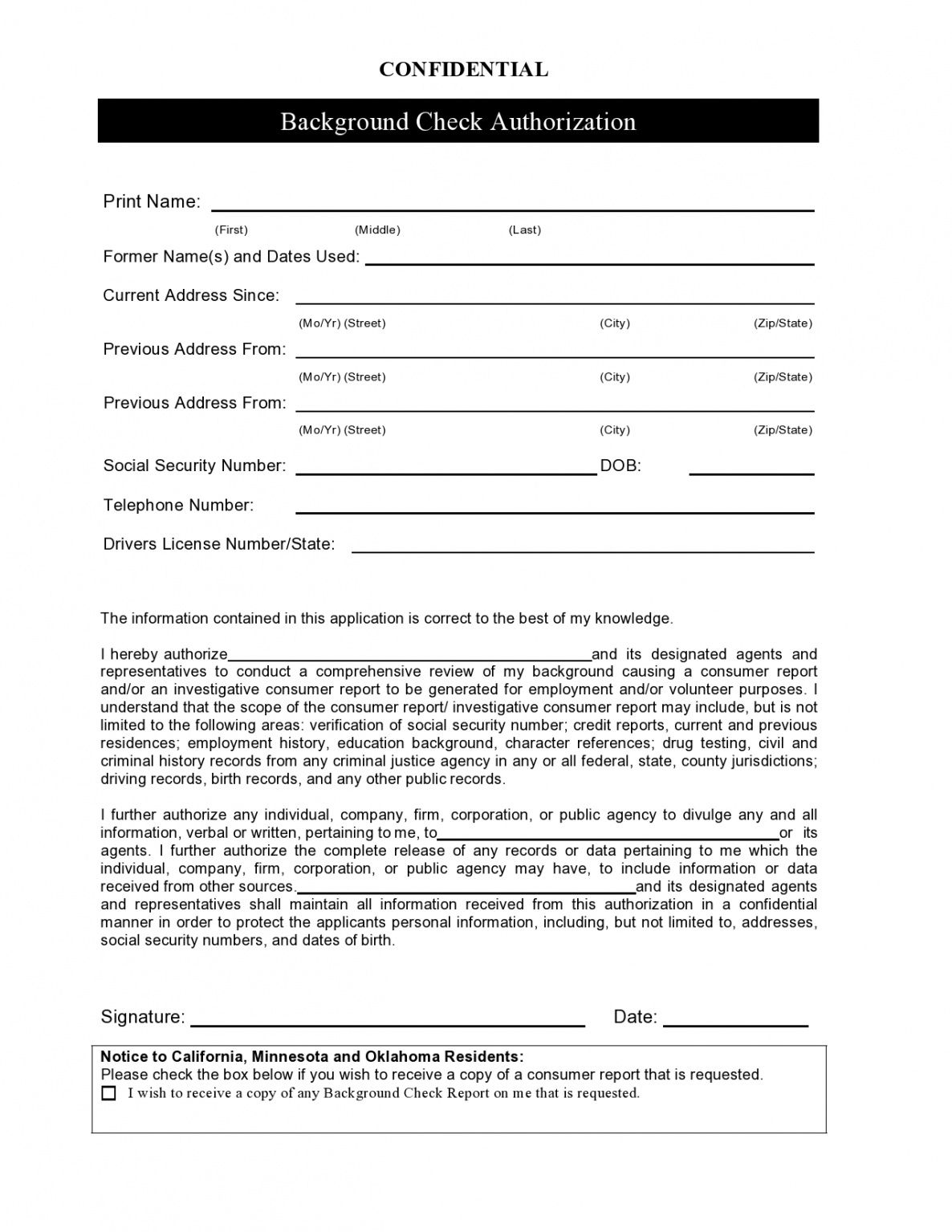 editable 47 free background check authorization forms  templatelab background check report template example