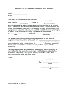 editable arizona final conditional lien waiver form  free template conditional lien release template doc