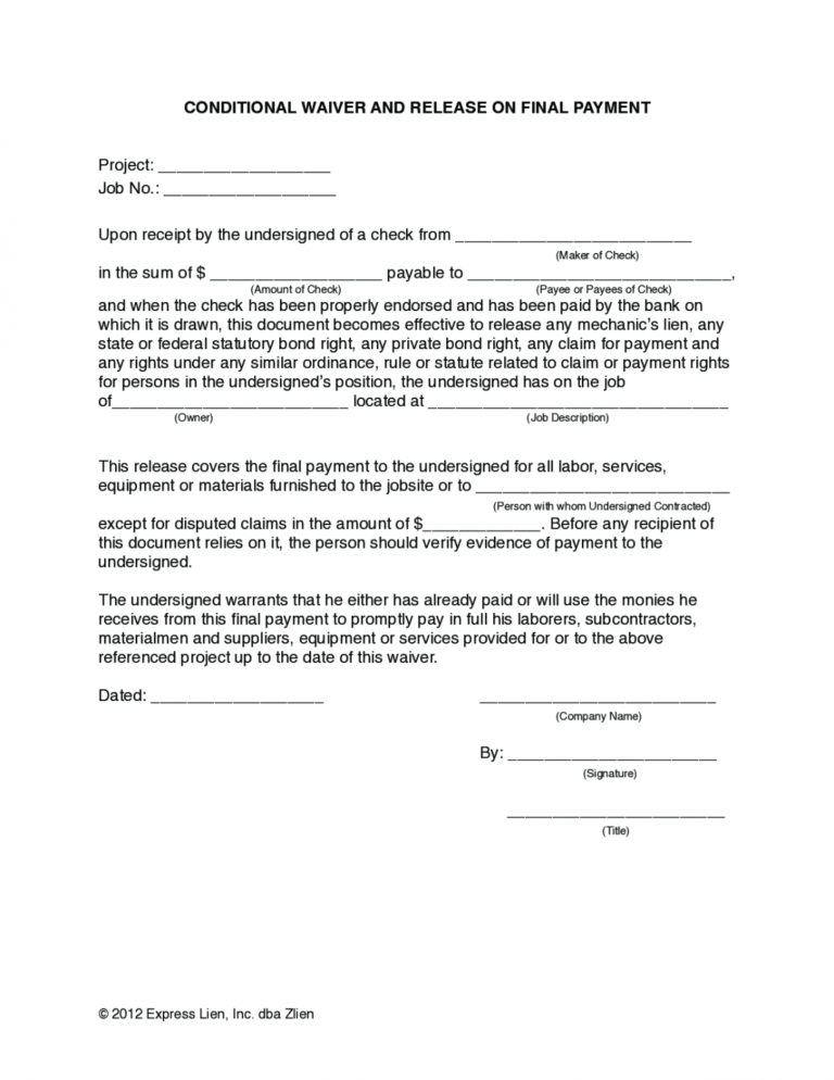 Editable Arizona Final Conditional Lien Waiver Form Free