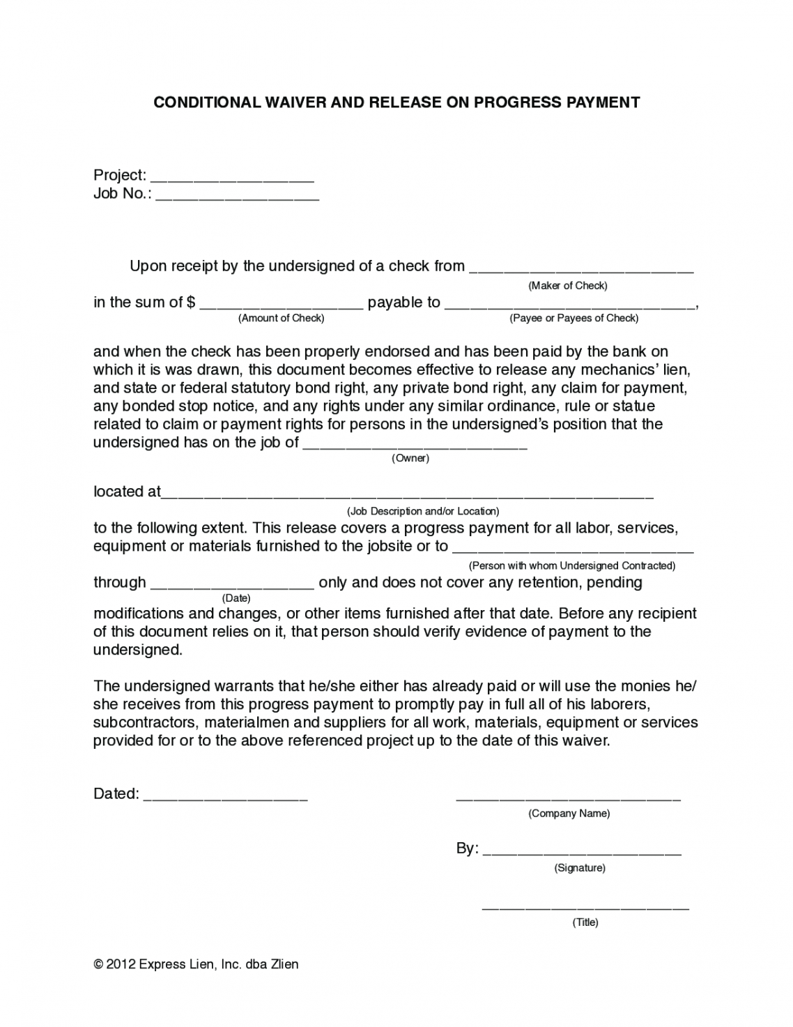 Editable Arizona Partial Conditional Lien Waiver Form Free Template