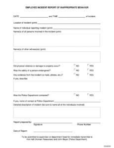 free employee behavior incident report  fill online printable behavior incident report template