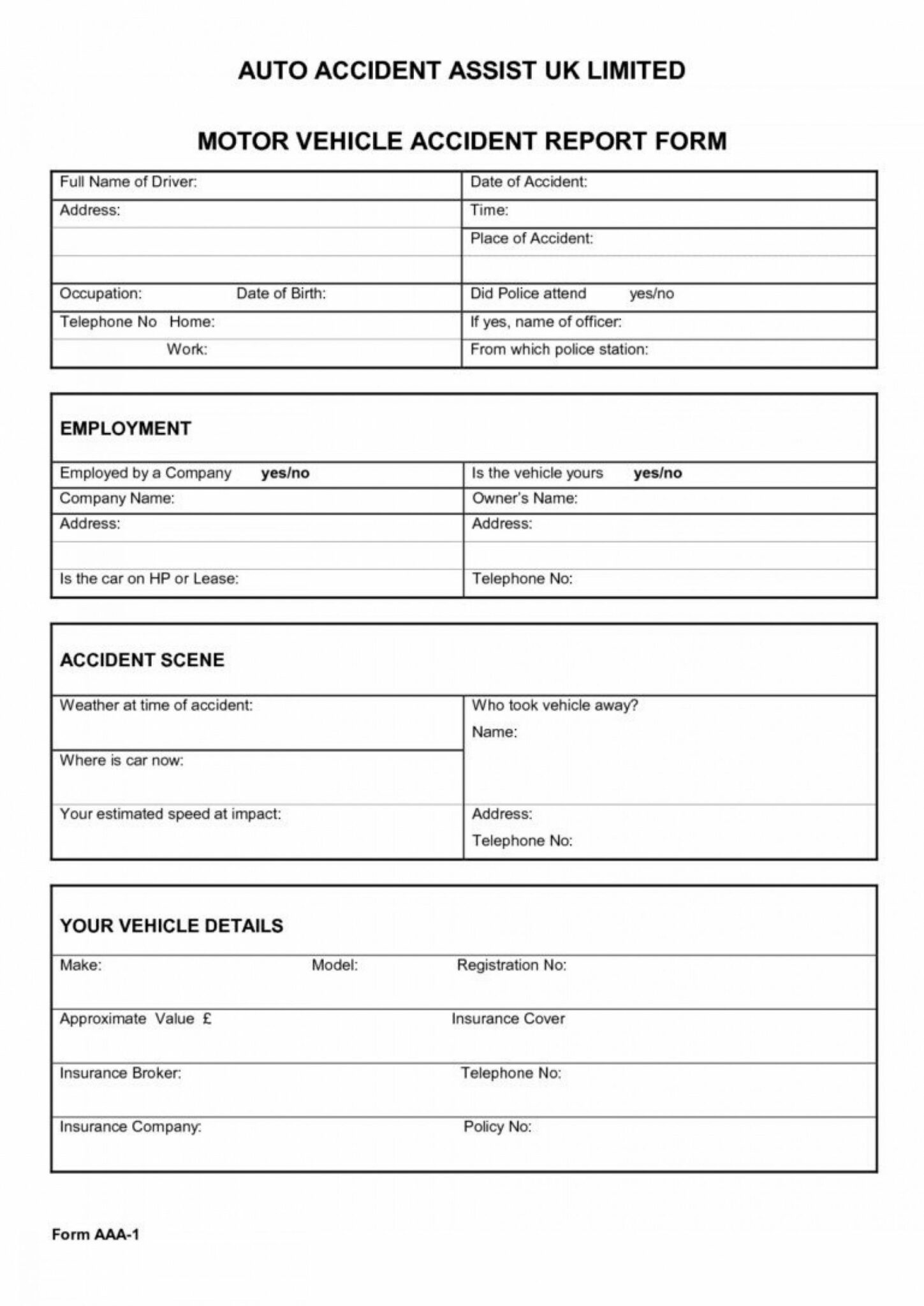 Free Vehicle Accident Report Form Template ~ Addictionary Traffic Accident Report Template 0804