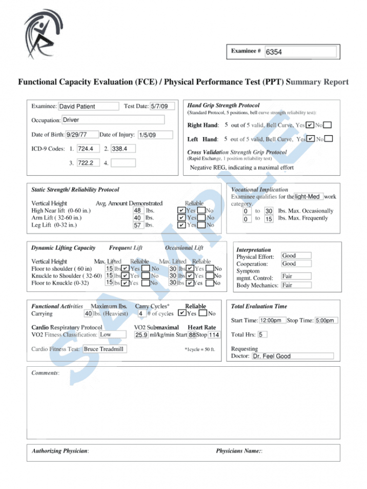 Printable Functional Capacity Evaluation Sample