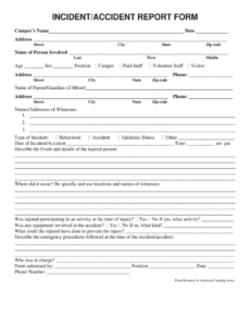 Summer Camp Incident Report Template