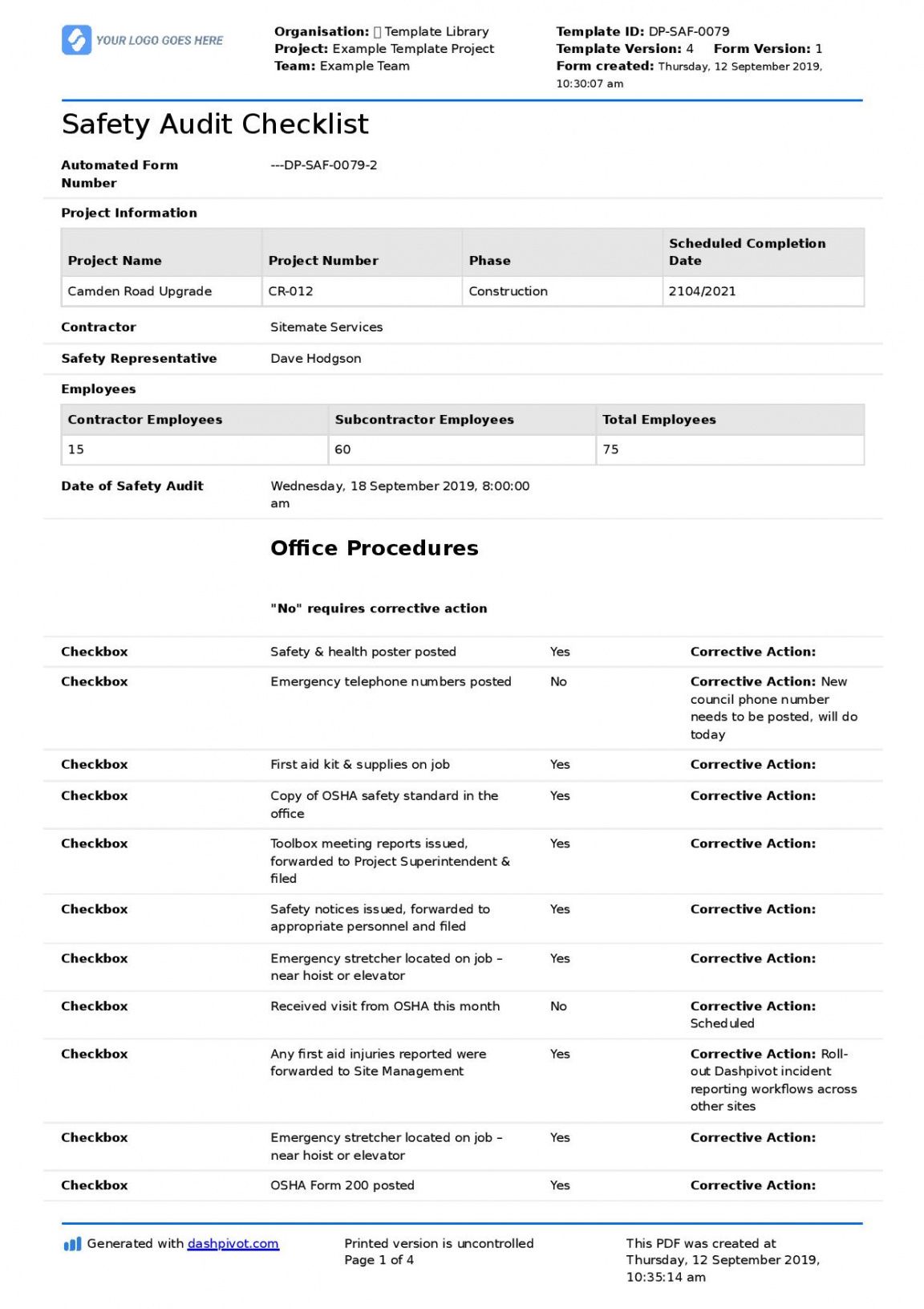 printable safety audit checklist template better than pdf excel safety audit report template example