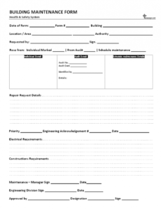 sample building maintenance form format building maintenance report template