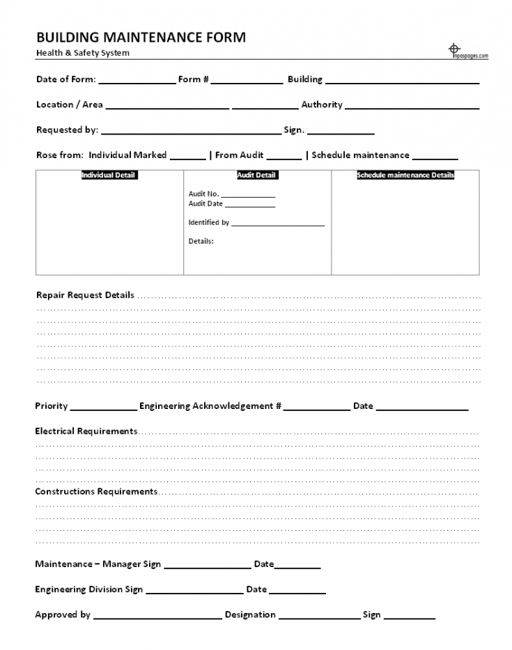 sample building maintenance form format building maintenance report template