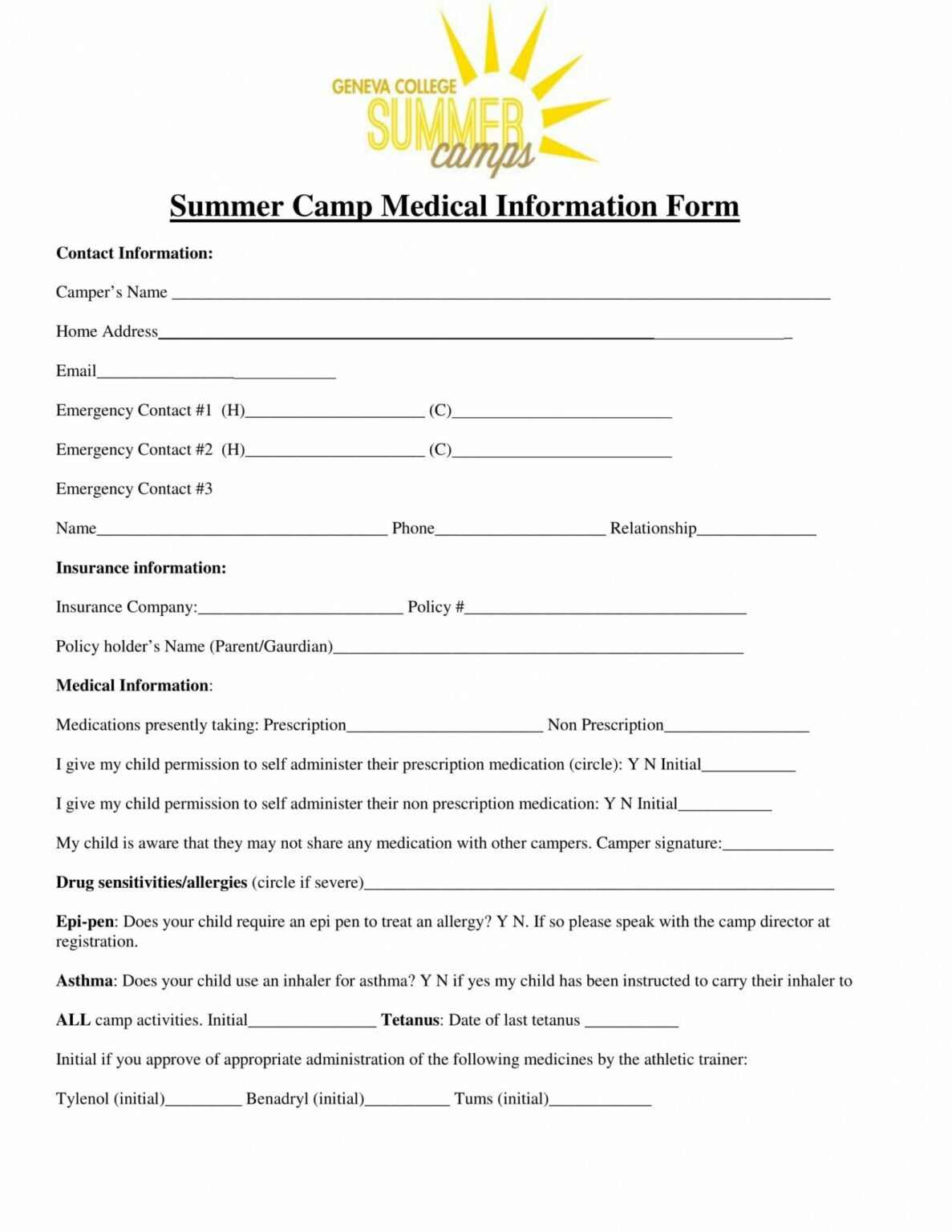 Sample Free 15 Medical Information Forms In Ms Word Pdf Excel Summer