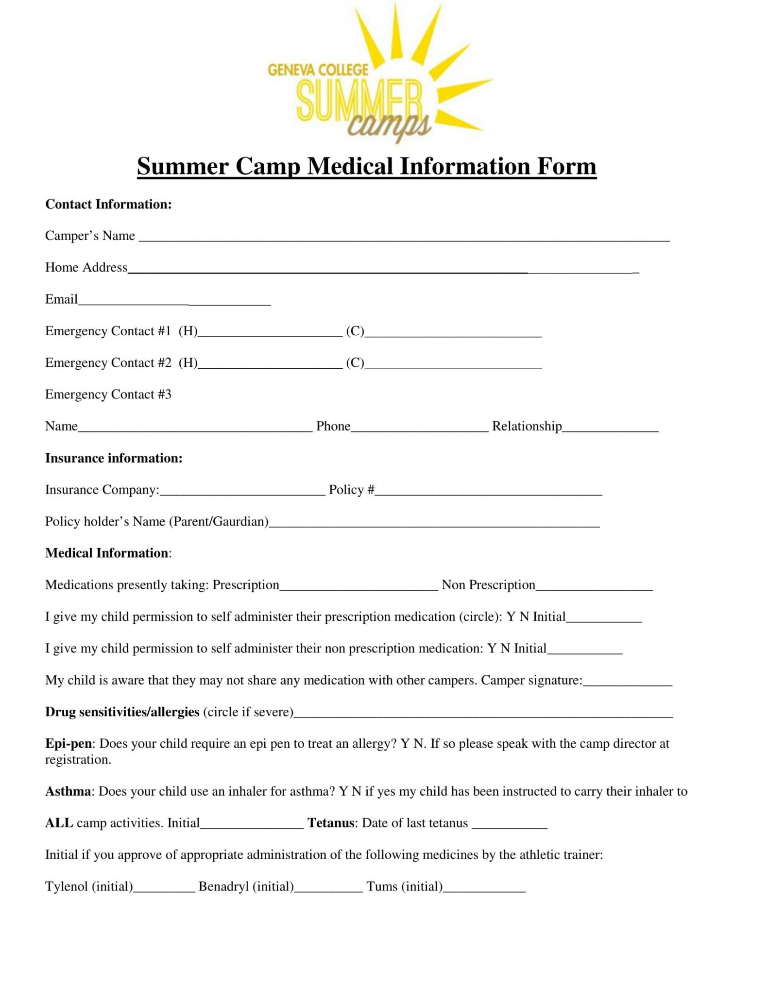 Summer Camp Incident Report Template