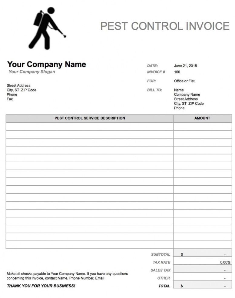 sample free pest control invoice template  pdf  word  excel pest control report template example