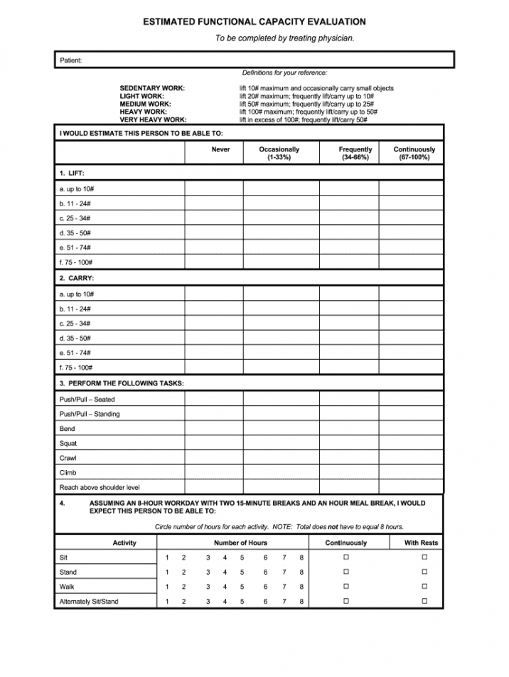 sample functional capacity evaluation  fill out and sign printable pdf template   signnow functional capacity evaluation report template excel
