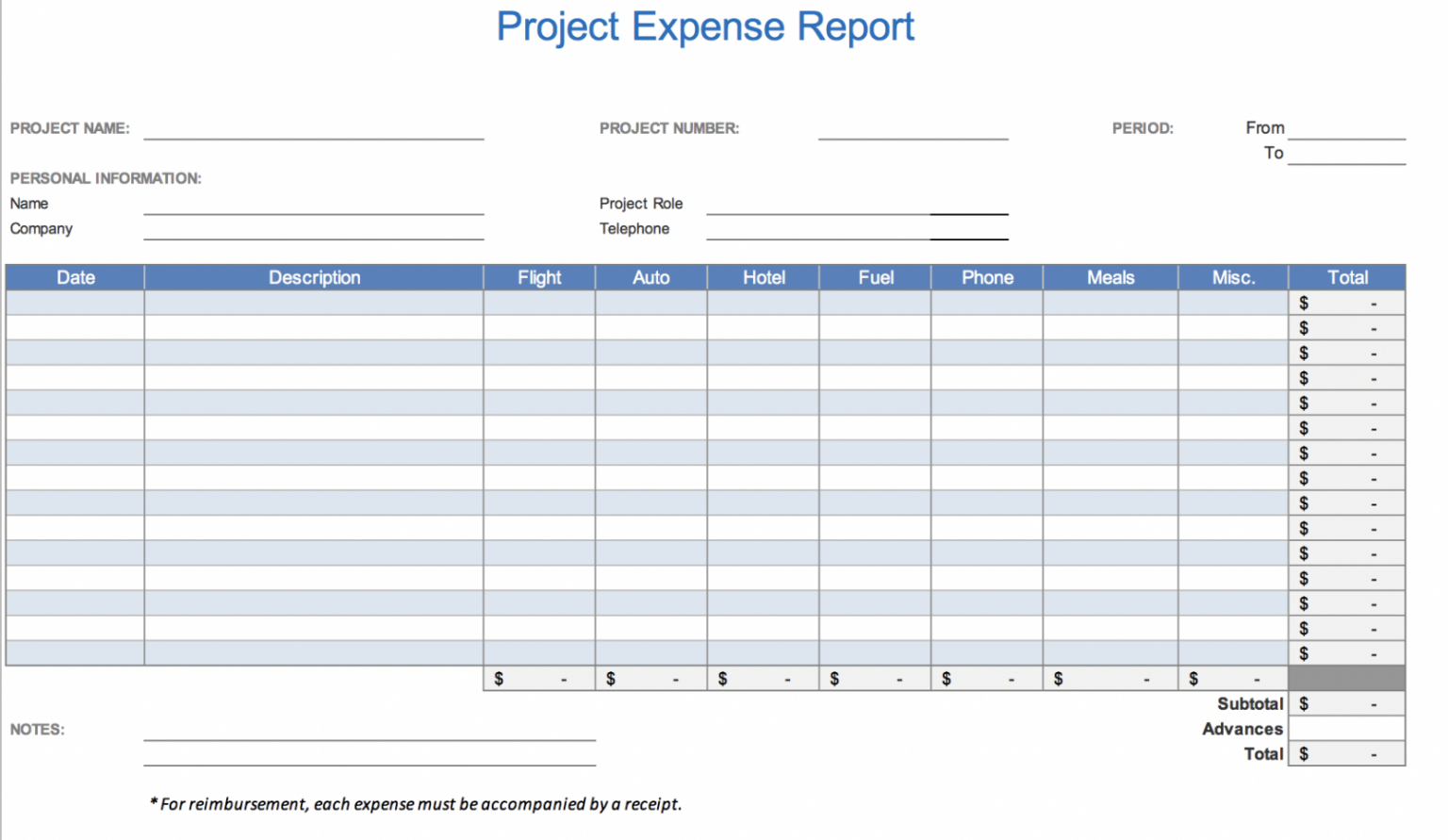 contractor expenses template