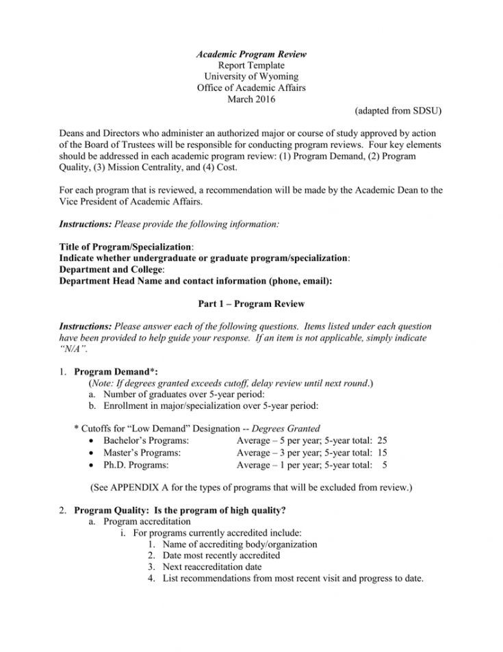 academic program review  template program review report template word