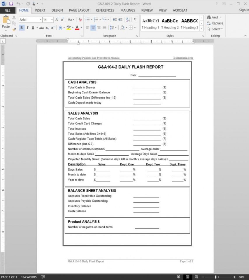 daily flash report template  g&amp;a1042 flash report template example
