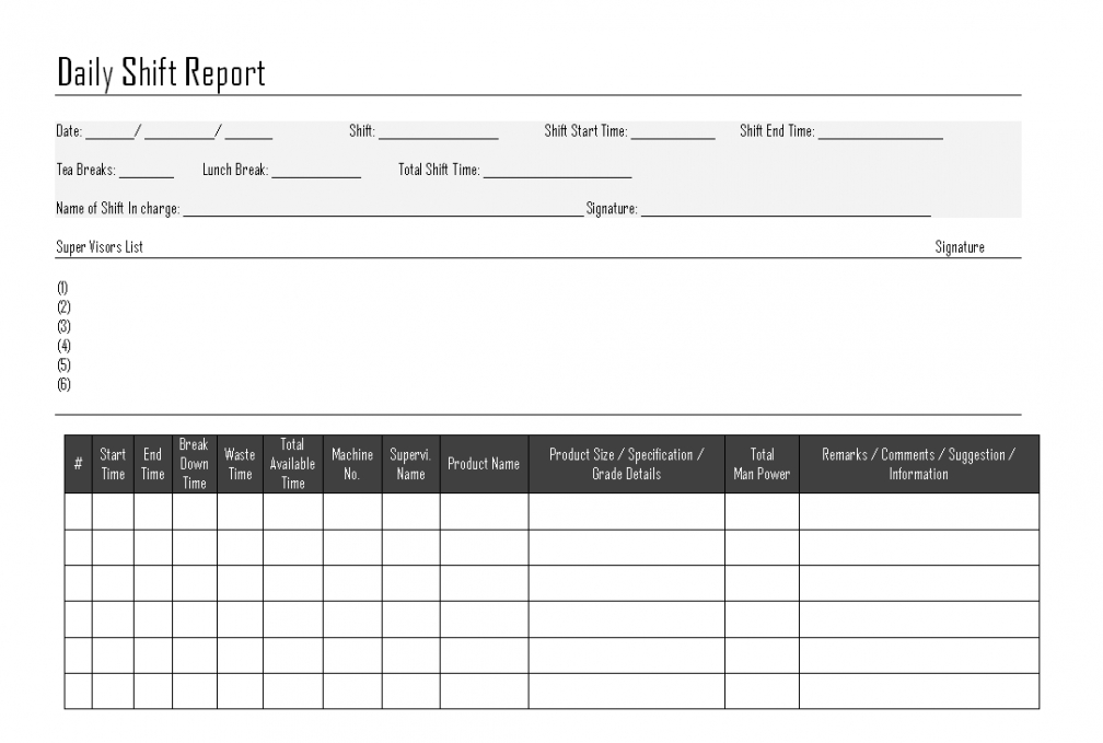 Daily Shift Report Production Shift Report Template Stableshvf