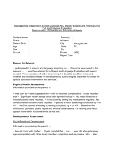 editable head start evaluation template speech language evaluation report template word