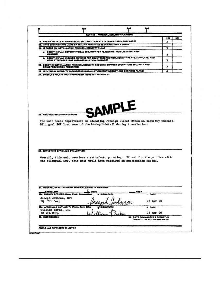 figure 35 continued an example of a completed da form physical security assessment report template excel