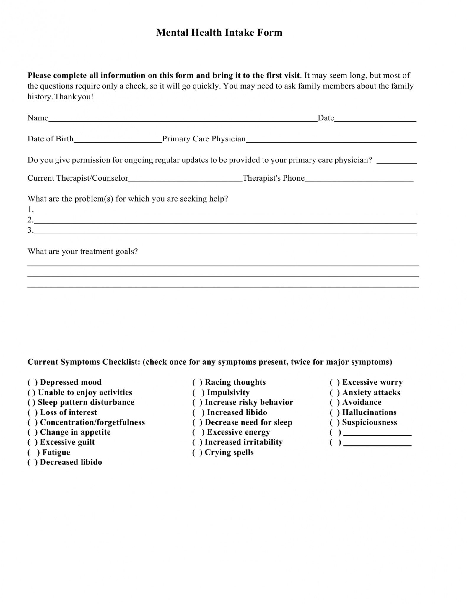 Free 9 Mental Health Providers Intake Forms In Pdf Ms Word Mental