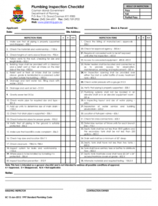 free plumbing inspection checklist  fill online printable plumbing inspection report template pdf