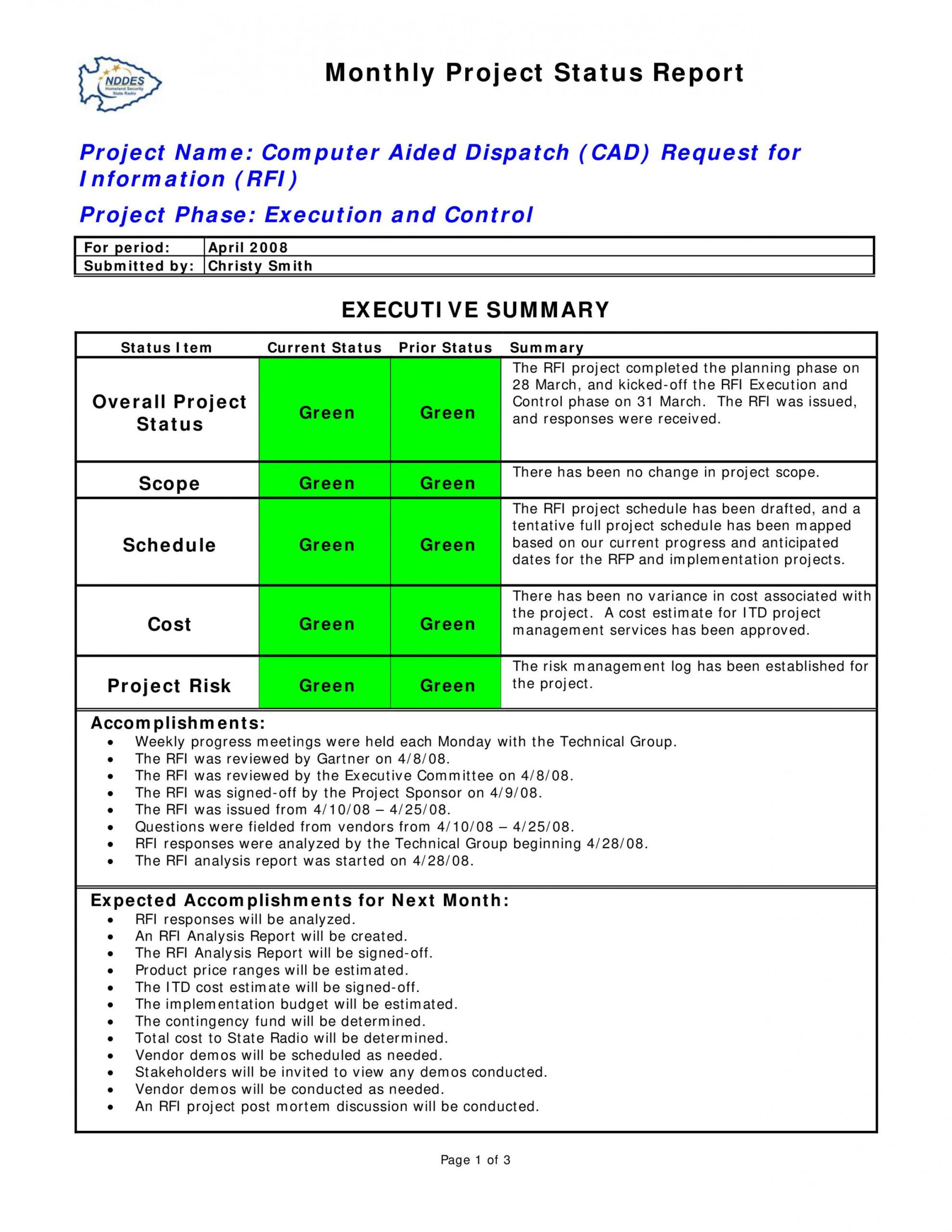 free project status report template ~ addictionary executive status report template doc