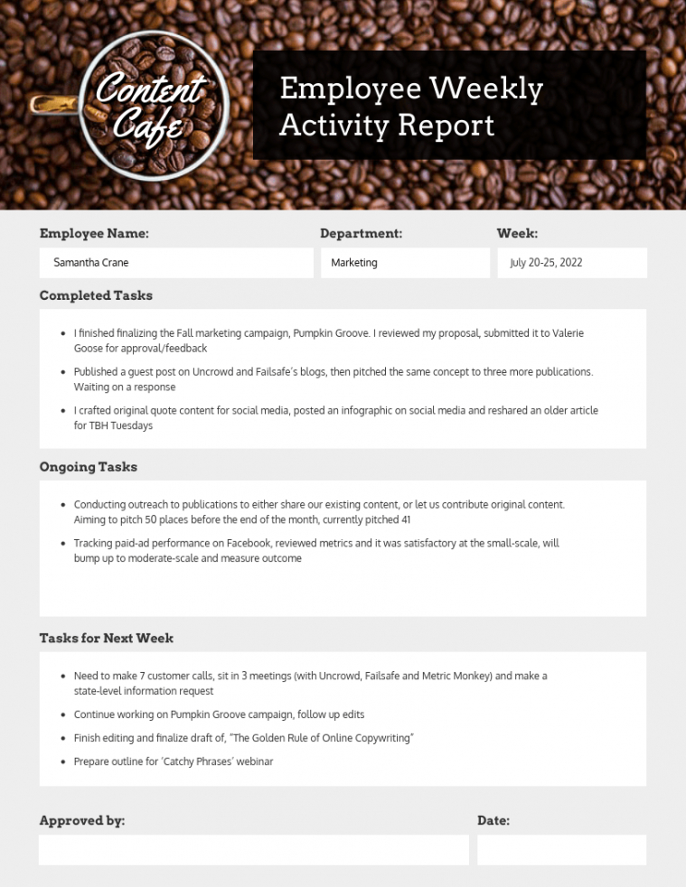 printable employee weekly status report employee weekly report template sample