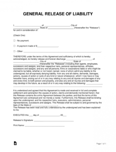 printable free release of liability hold harmless agreement template general liability release of claims template pdf