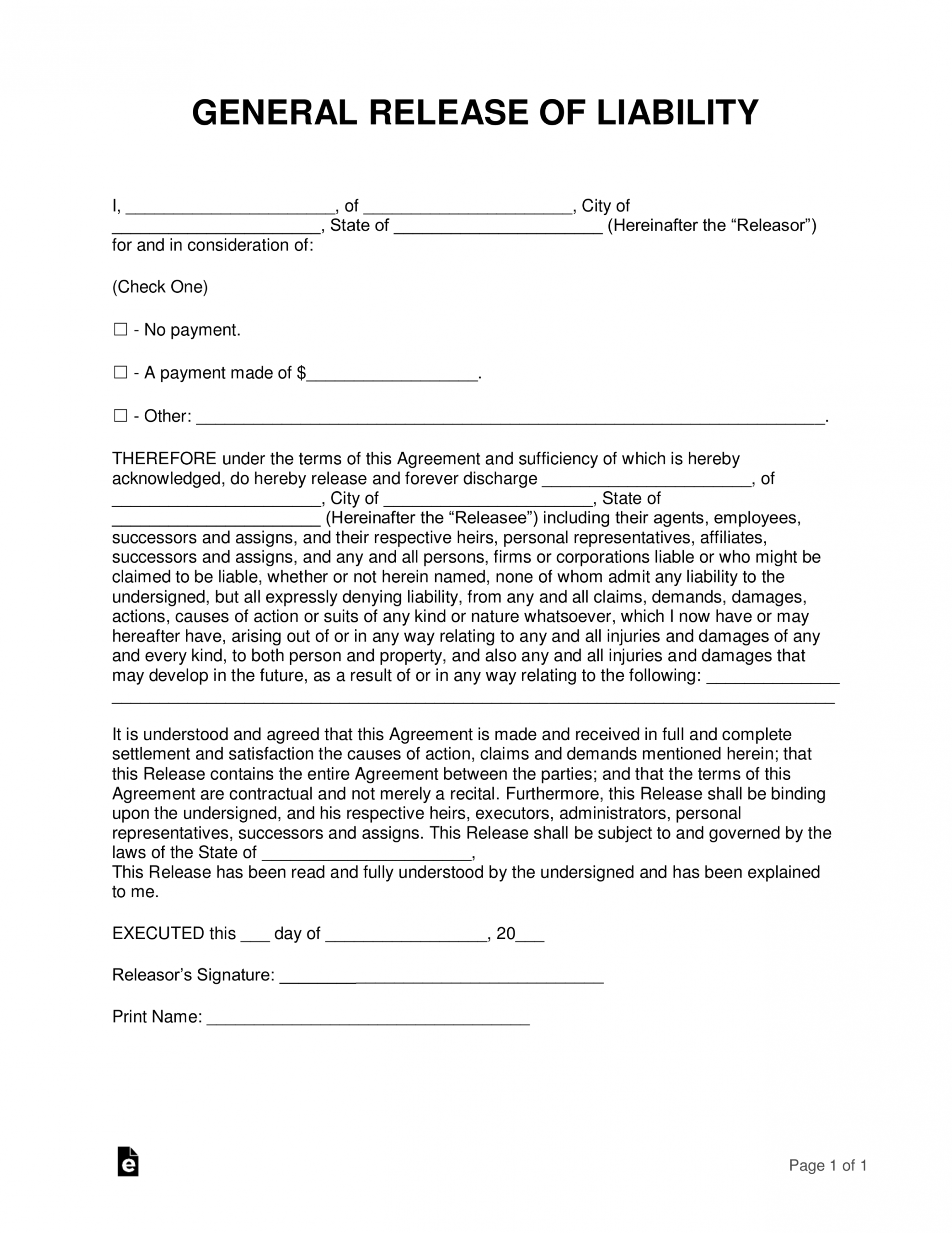 printable free release of liability hold harmless agreement template general liability release of claims template pdf