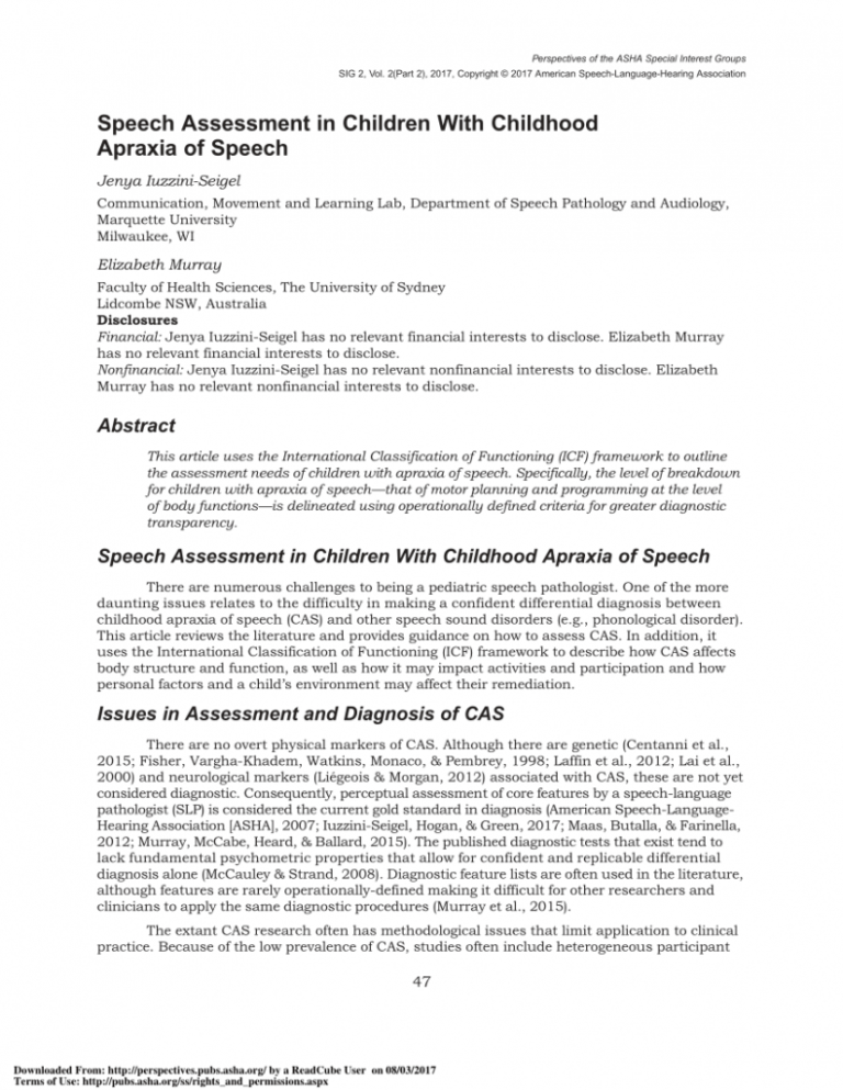 Printable Pdf Speech Assessment In Children With Childhood Apraxia Of 