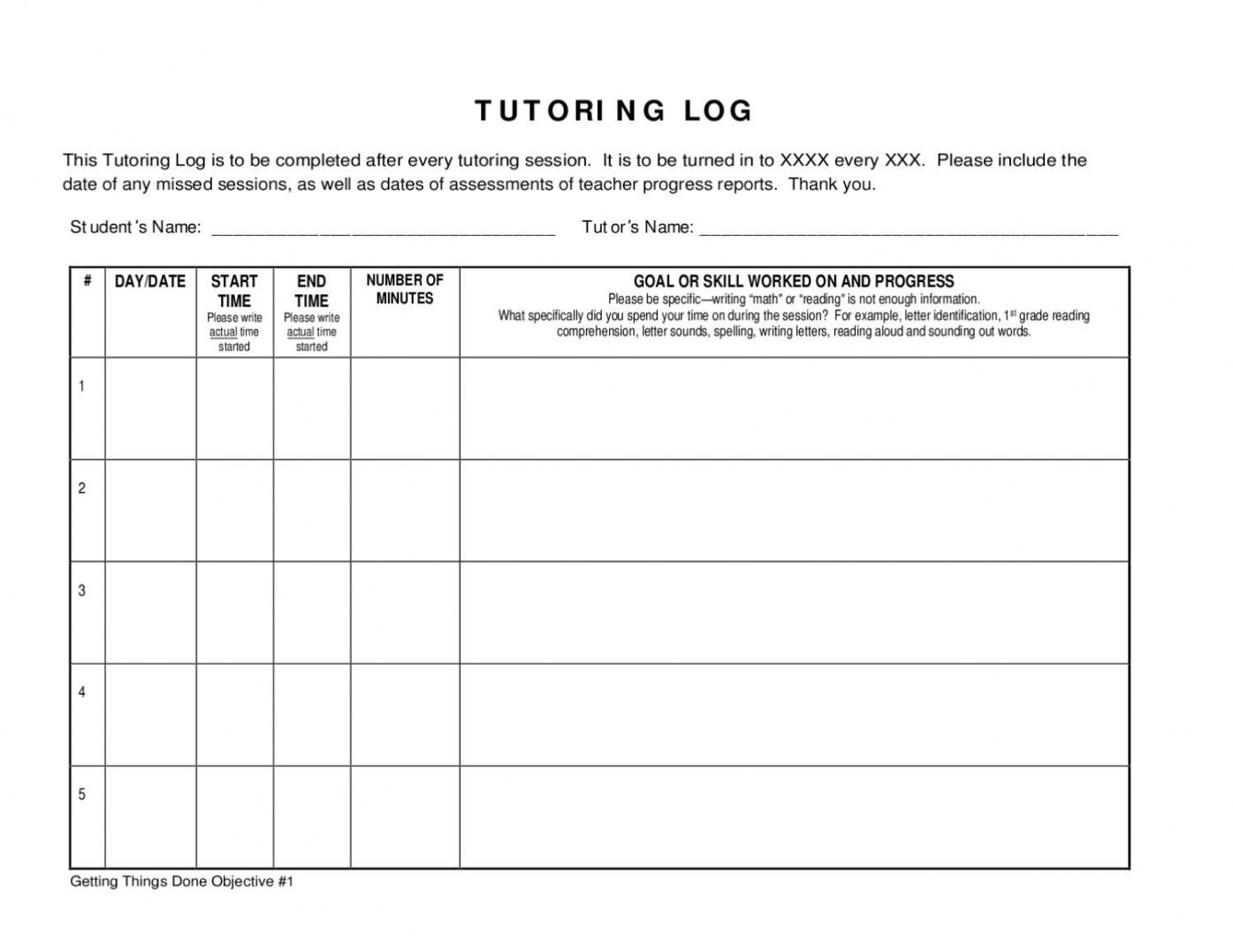 printable template  multi day tutoring log  logs  progress report tutoring progress report template pdf