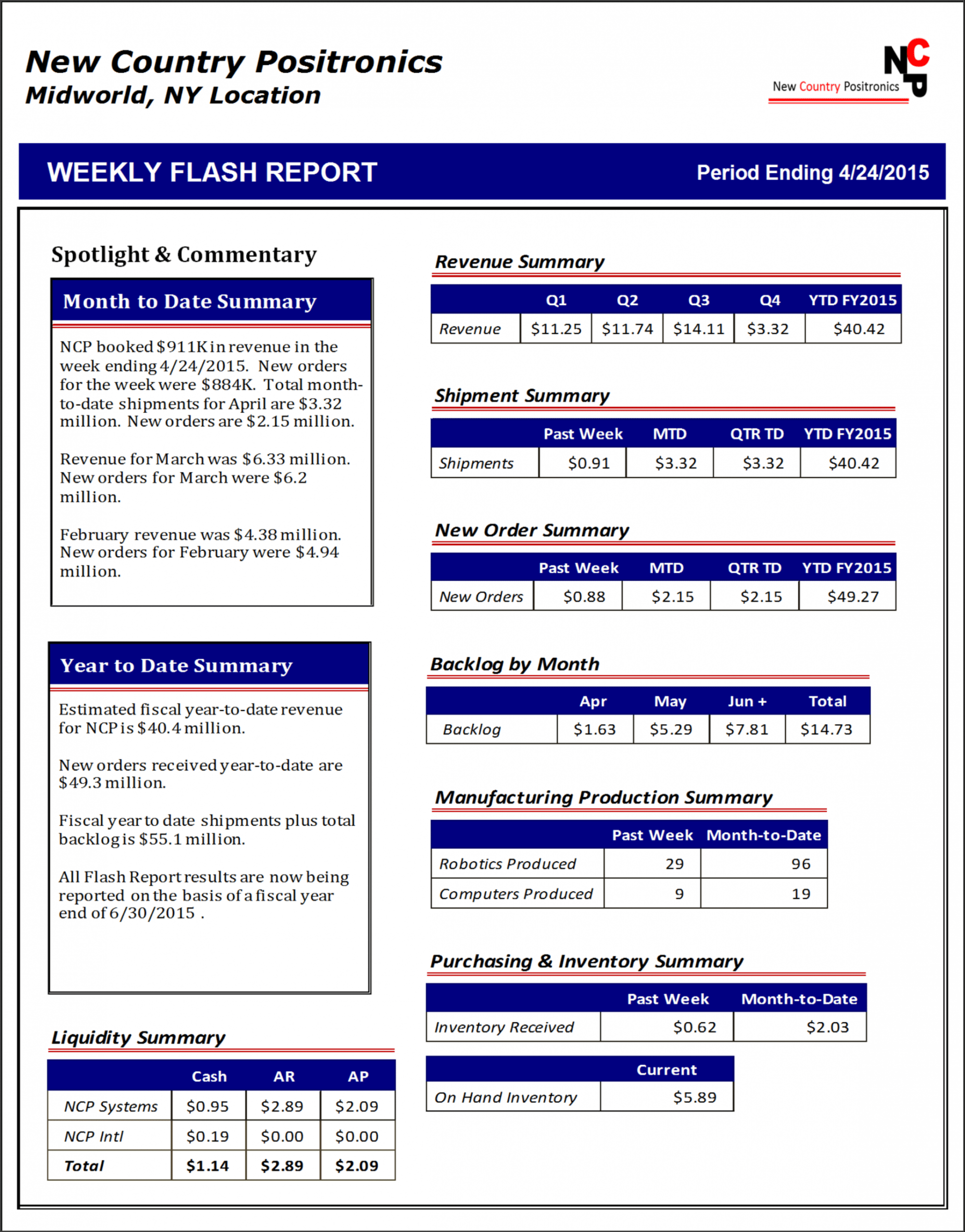 Flash Report Template