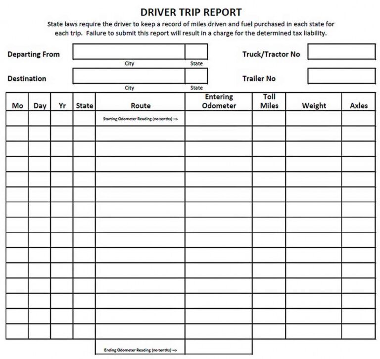 Editable Sample Trip Report Template Will Work Template Business Truck