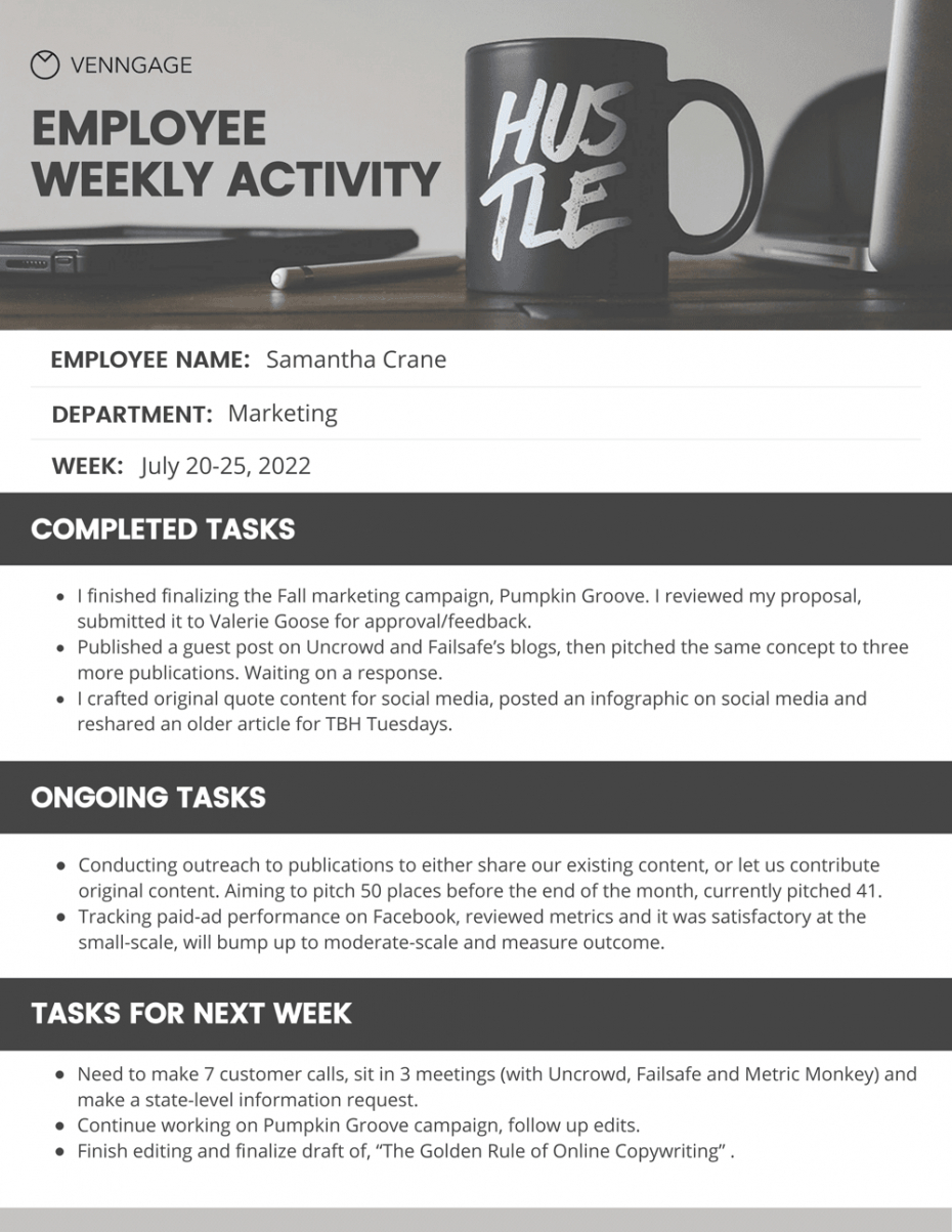 editable simple employee weekly report quarterly report template small business sample