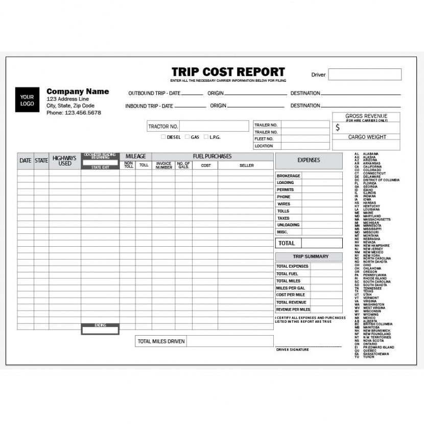 editable trucking company forms and envelopes  custom printing truck driver trip report template example