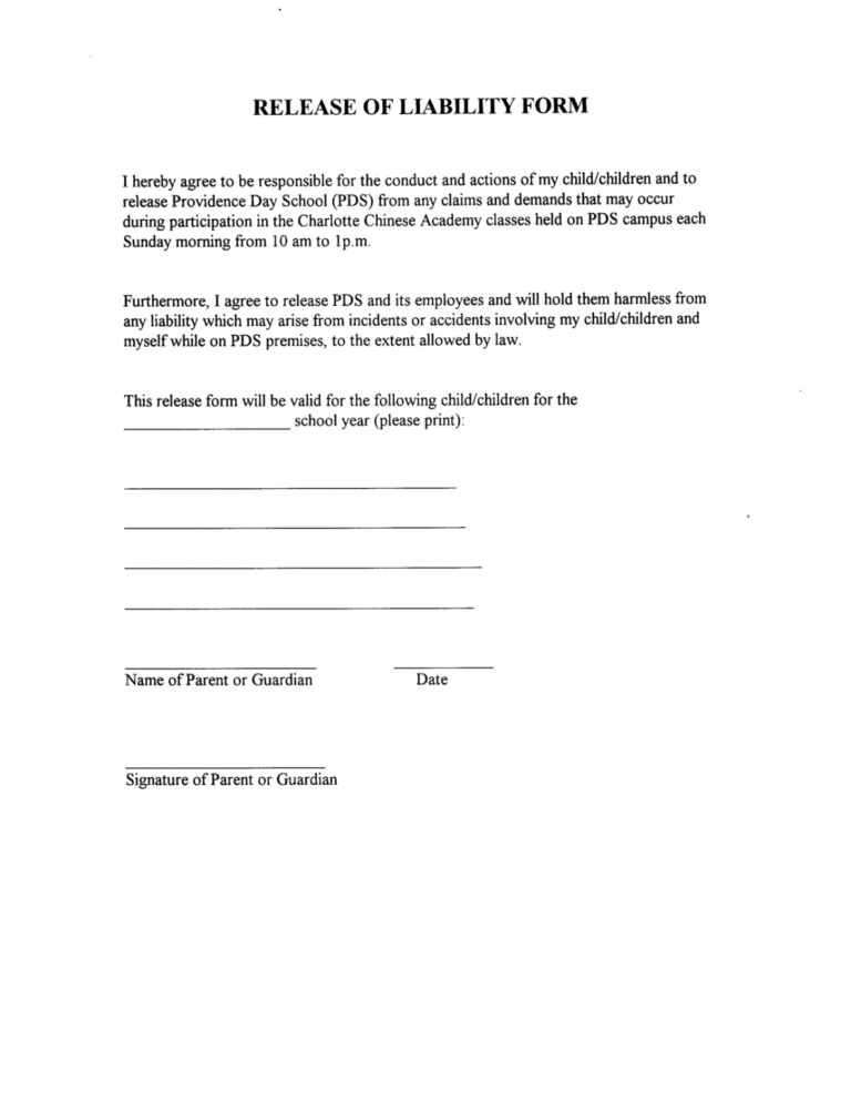 Release Liability Form Template