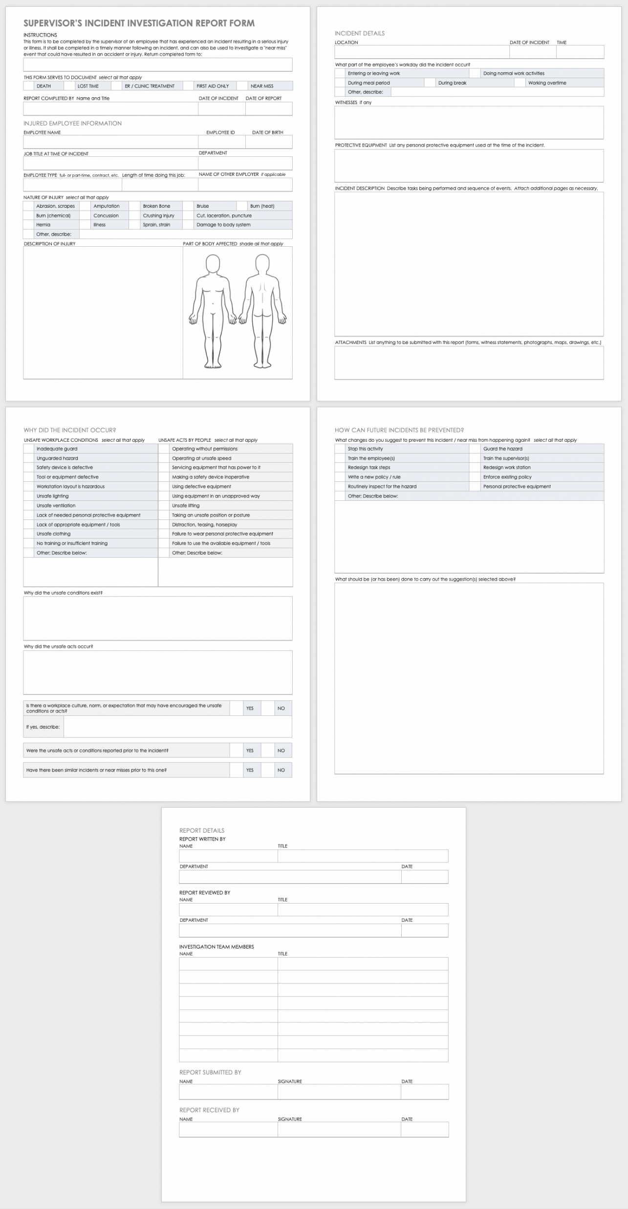 free workplace accident report templates  smartsheet incident investigation report form template