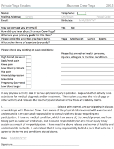 private yoga class waiver form  shannon crow yoga release form template doc