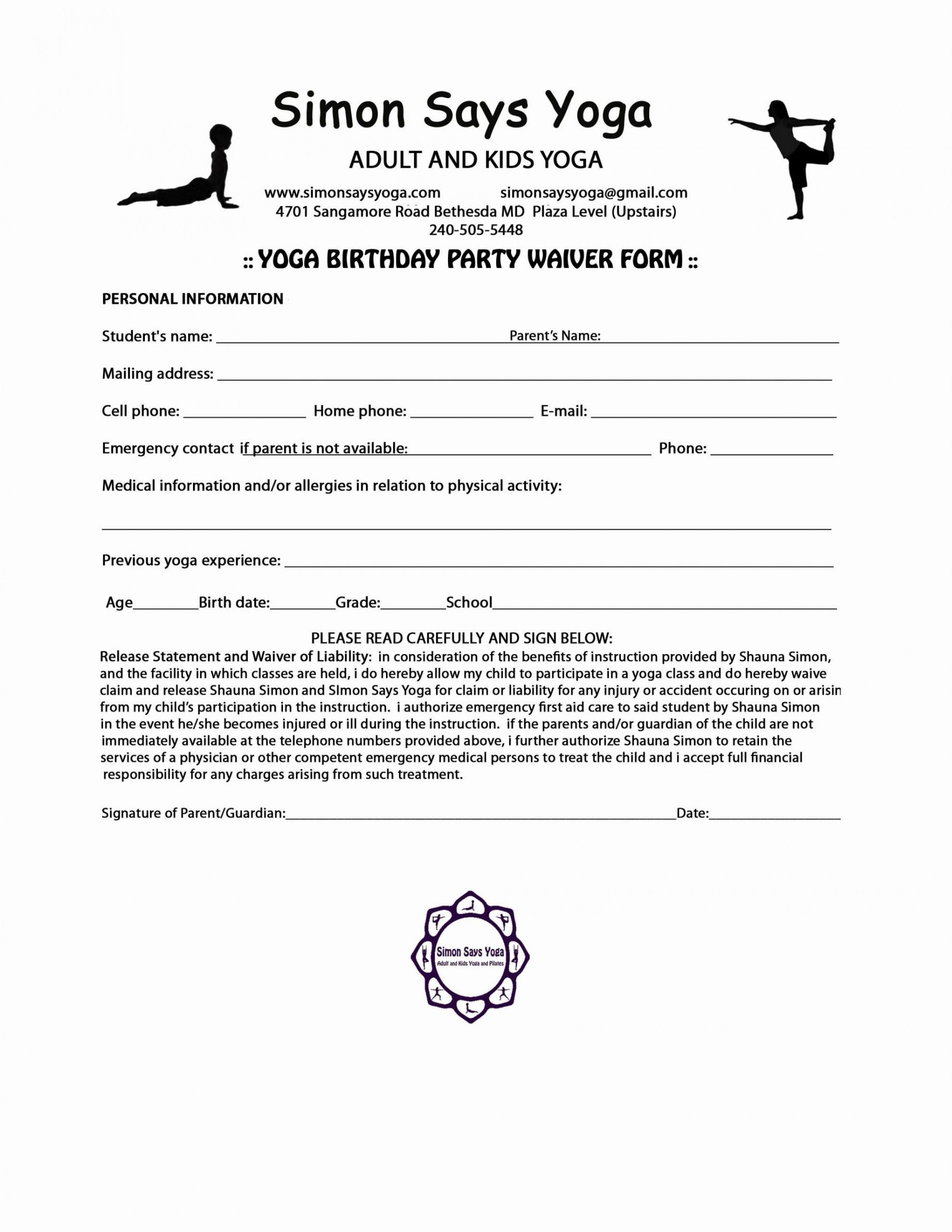 Template Yoga Release Forms Best Of Liability Waiver Yoga Release Form