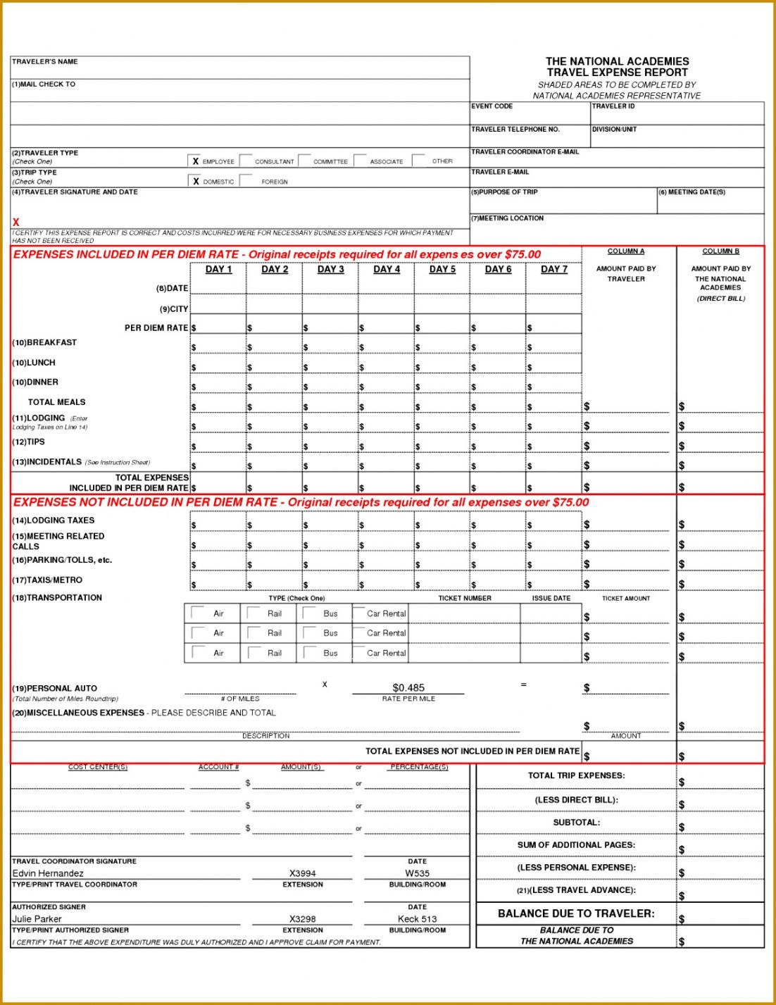Editable Business Travel Expense Report Template Pdf