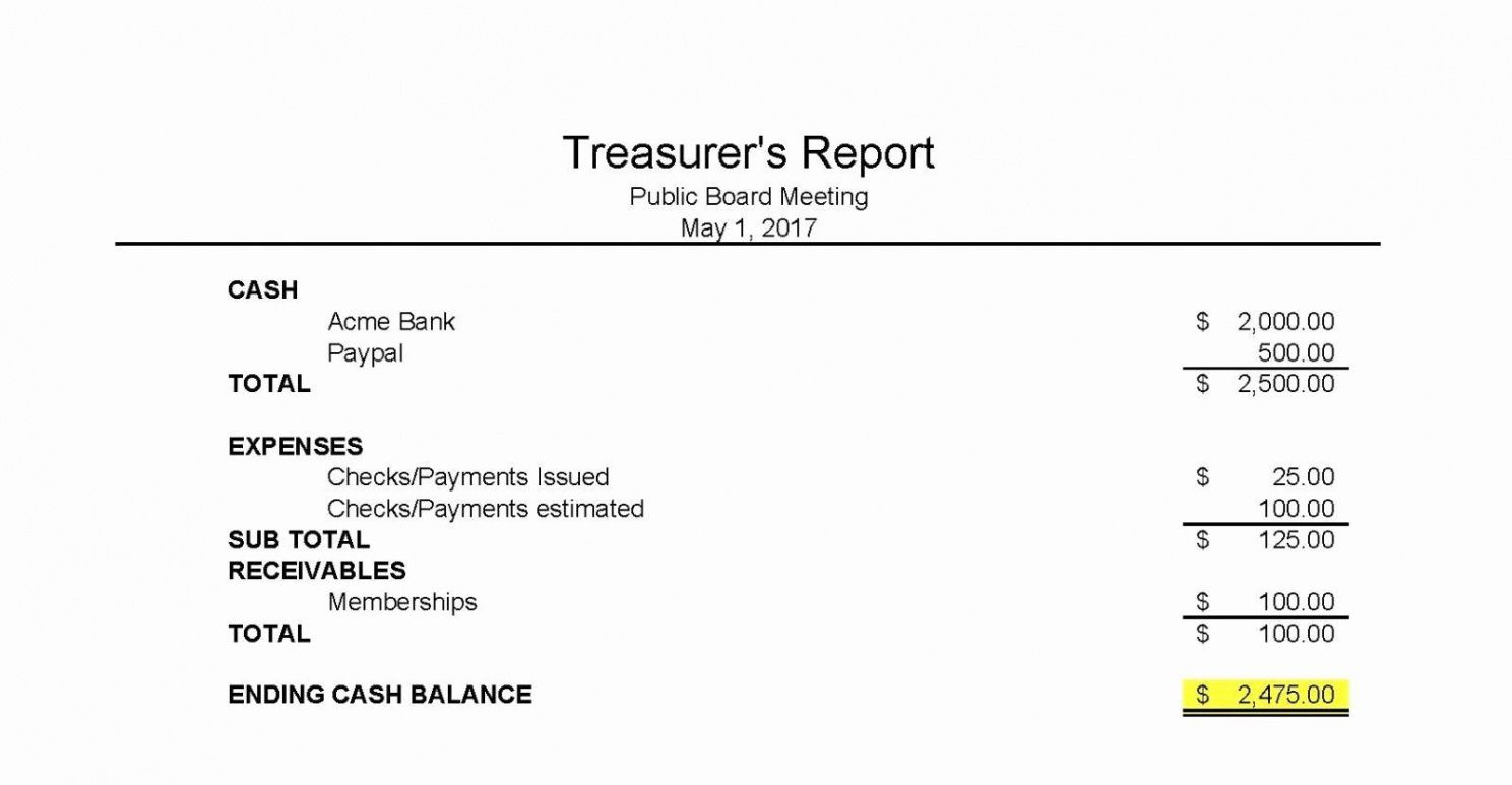 Editable Non Profit Treasurer Report Template Word Sample