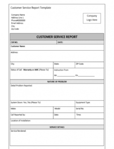 Printable Customer Service Report Template Pdf