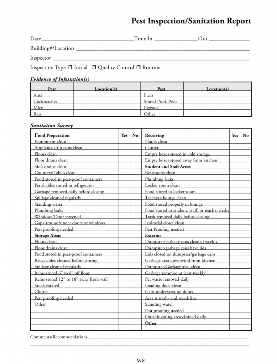 Printable Termite Inspection Report Template Excel Sample