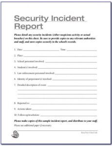 Professional Security Guard Incident Report Template  Example